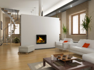the modern interior design with fireplace (3D)
